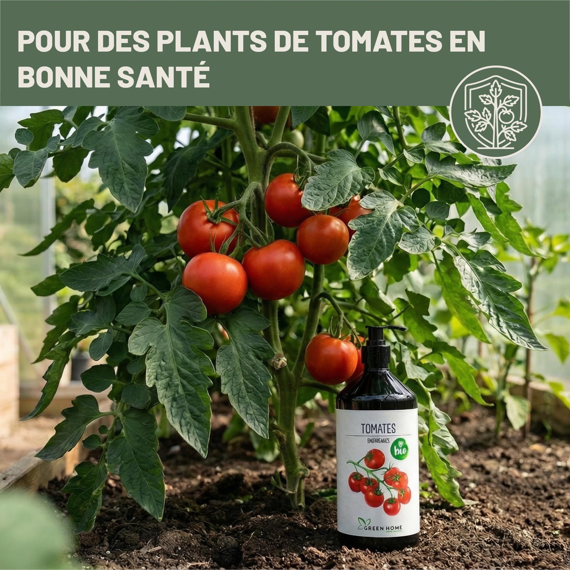 Green Home Engrais BIO Tomates 1 L avec pompe doseuse – Engrais tomates liquide NPK 3-2-6 riche en potassium et calcium – Pour potager, bac et serre