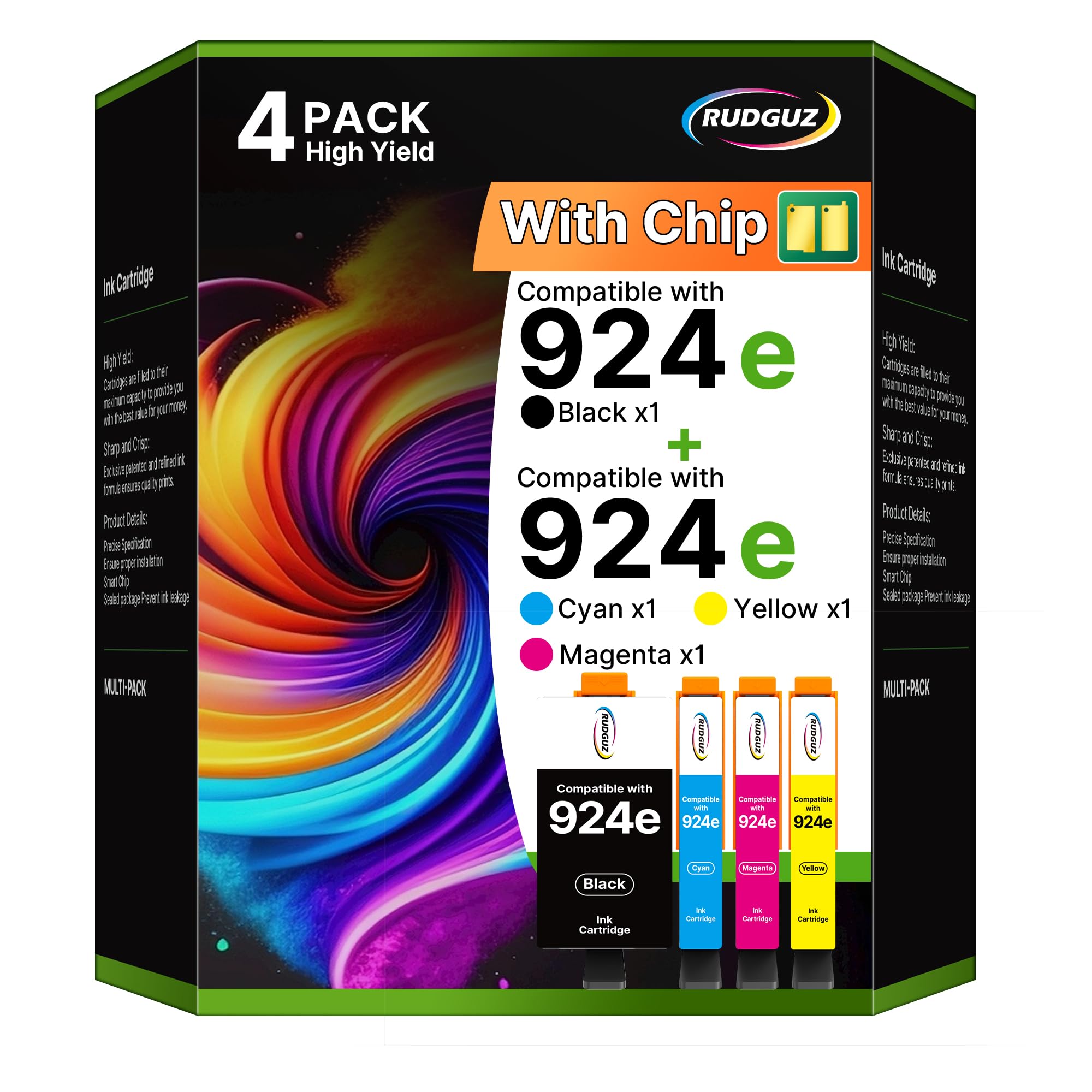 Zwart Cyaan Geel Magenta Meagiis 924 Inktpatronen Compatibel Met HP OfficeJet Pro - 2 Zwart, 1 Cyaan, 1 Geel, 1 Magenta (geen Chip) Hp 364 Multipack