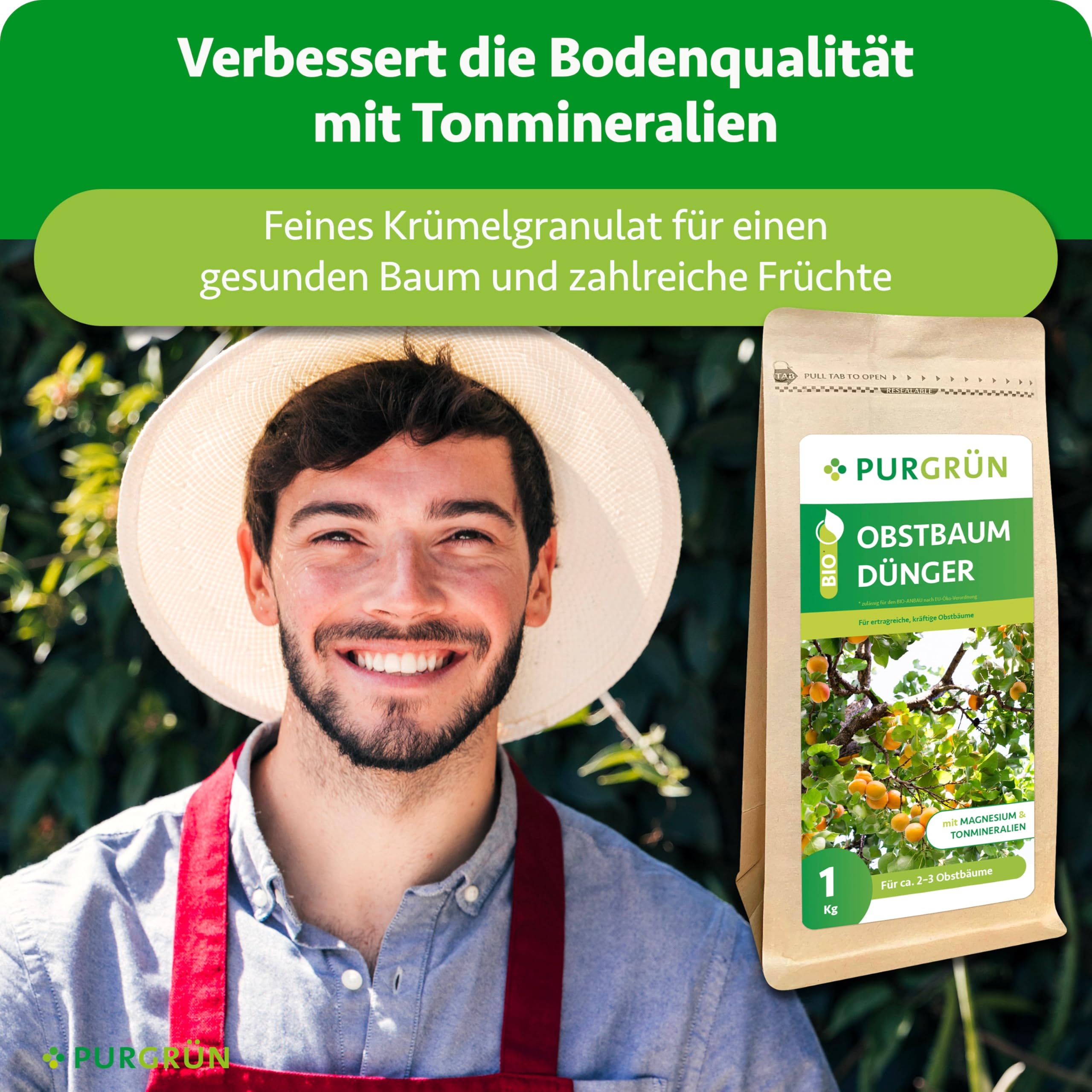 Bio-Obstbaum-Dünger 1 kg – Organisch-mineralische Rezeptur – Feinkörniges Krümelgranulat – NPK 6+3+8 – Mit Magnesium für große, aromatische Früchte – Verbessert die Bodenqualität