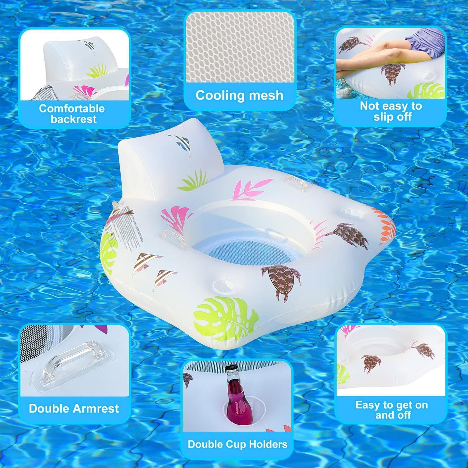 Flotteurs de Piscine Adultes, Flotteur de Piscine Gonflable Hamac Flottant | Chaise longue de piscine gonflable pour adulte, radeau de salon flottant avec lumières changeantes de couleur,