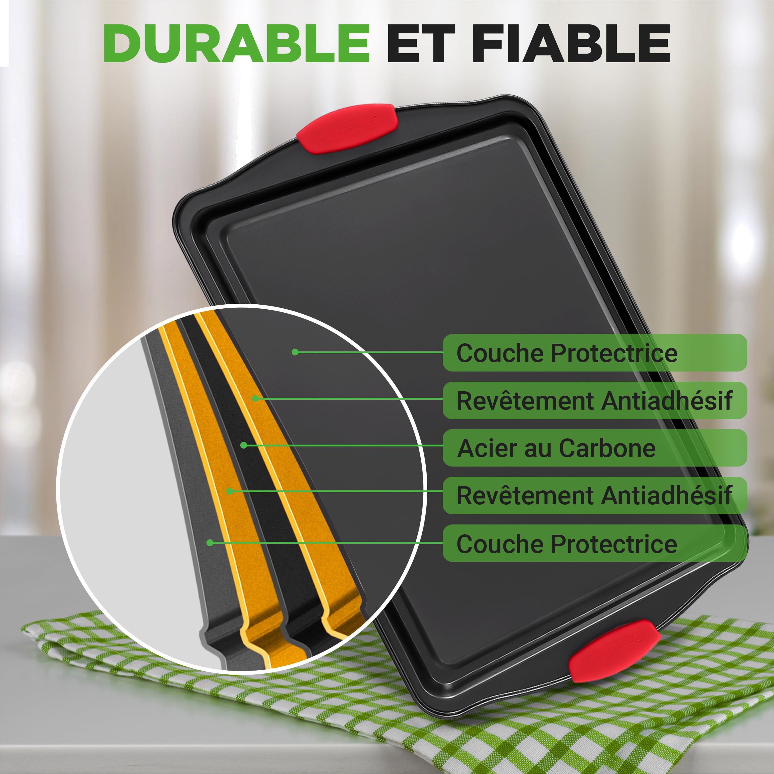 NutriChef Moules à Pâtisserie - Set de 8 Plateaux de Cuisson Antiadhésif en Acier au Carbone - Plateaux Empilables - Inclut Plaques à Biscuits, Moule à Cake, Pizza, Muffins et Gâteau - Noir