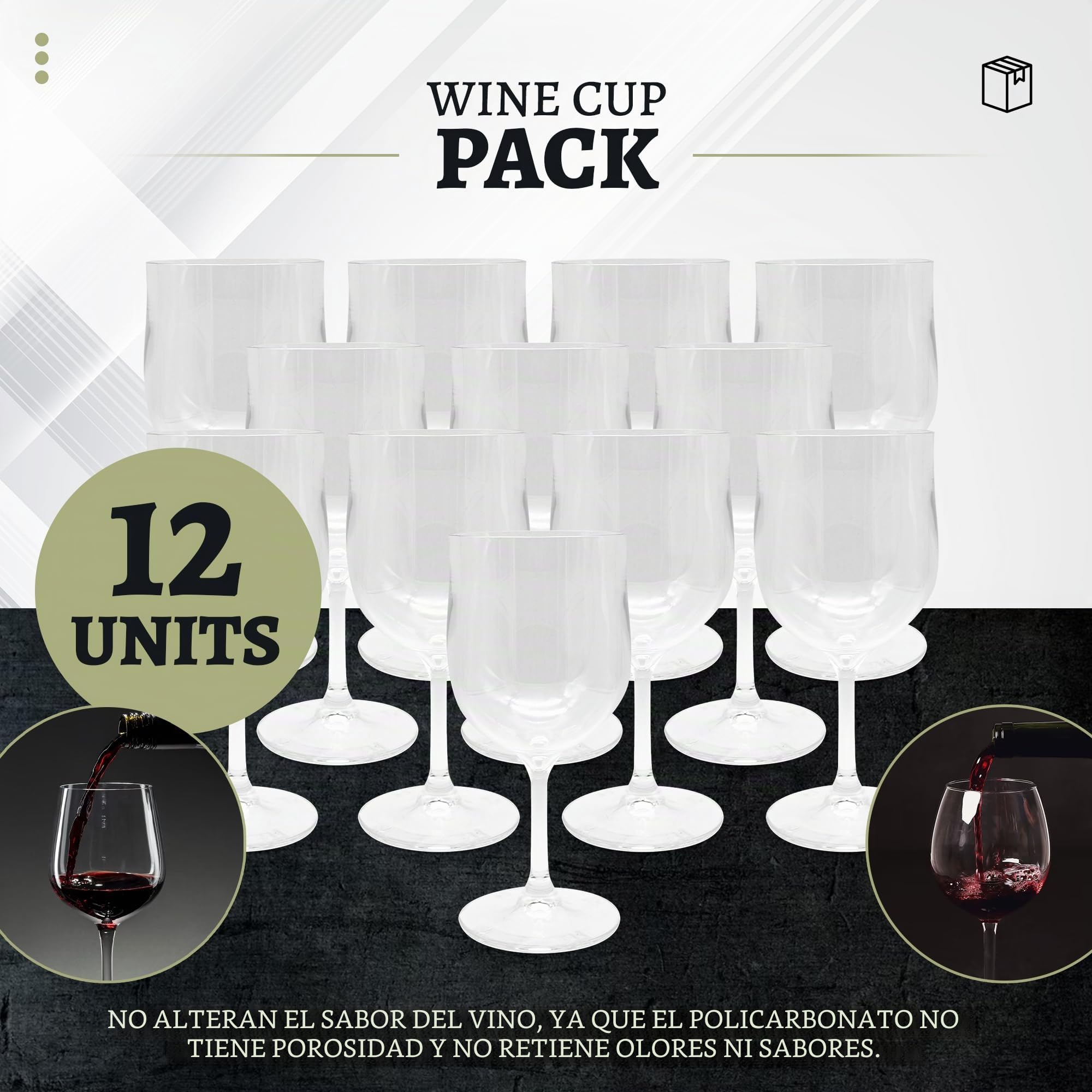 Doja Barcelona Copas de vino de policarbonato transparente, 300 ml, 12 unidades, 170,3 x 78 x 3 mm