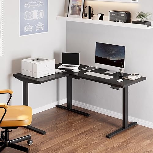 Miniatura 101 de FLEXISPOT Escritorio de esquina profesional con motor dual en forma de L, escritorio eléctrico de pie, escritorio de pie con altura ajustable, mesa