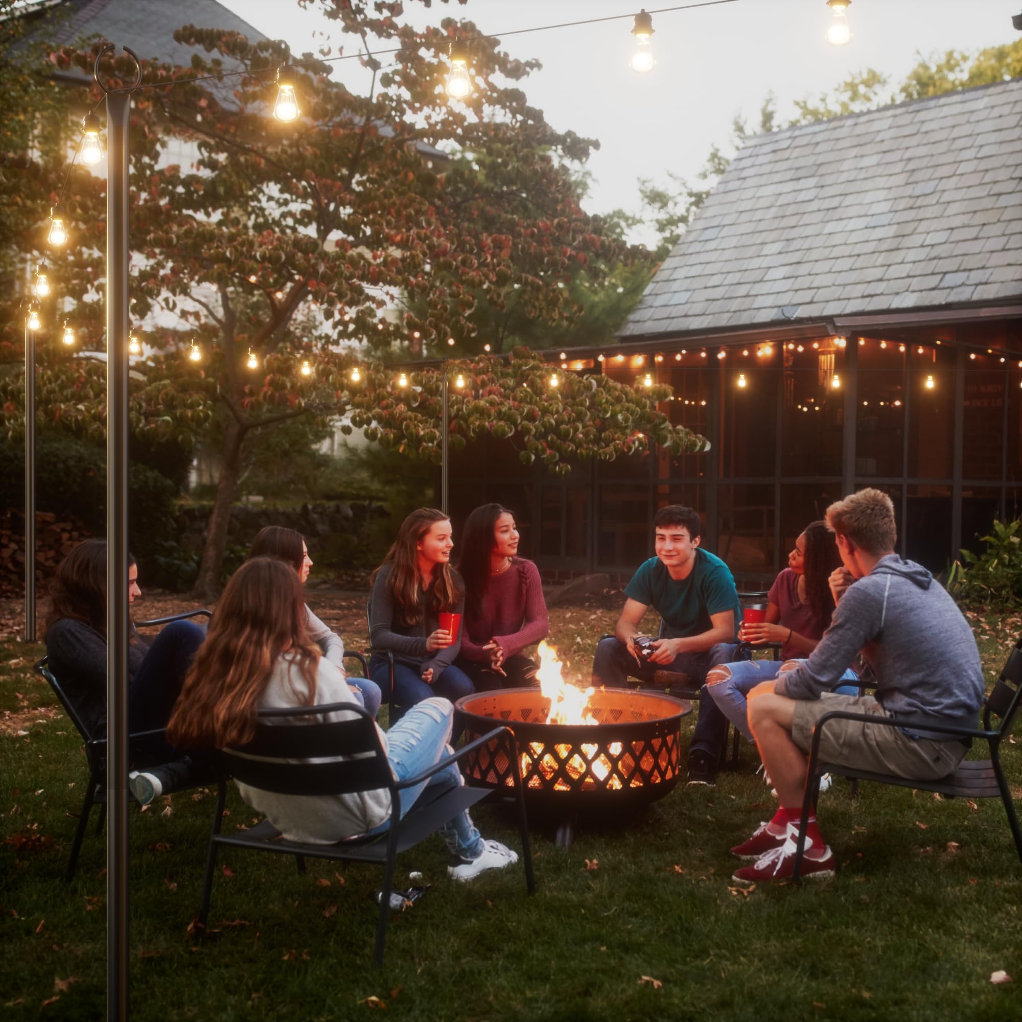 Metal String Light Poles for Outdoor 2 Pack, 3.2M Outdoor Lichterketten Stangen for Bistro Party Wedding, Backyard,Garden[Energieklasse A]