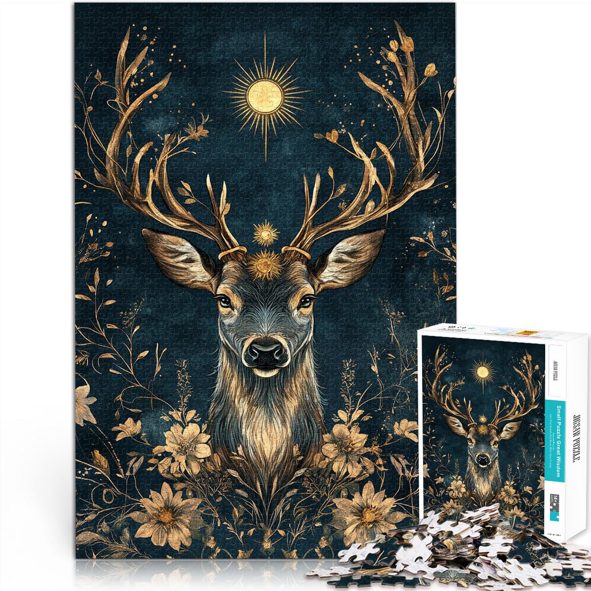 Puzzle per adulti 2000 puzzle “Ritratto di cervo dorato” Fatto di carta，per età pari o superiore a 14 anni gioco educativo di apprendimento Grande regalo。misurare：70x100cm/27.5x39.3pollice