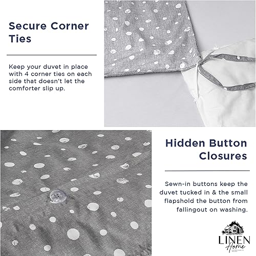 Miniatura 4 de Linen Home Juego de funda de edredón 100 % algodón, tamaño matrimonialqueen, suave y fresco, con cierre de botón, ropa de cama de lujo para todas