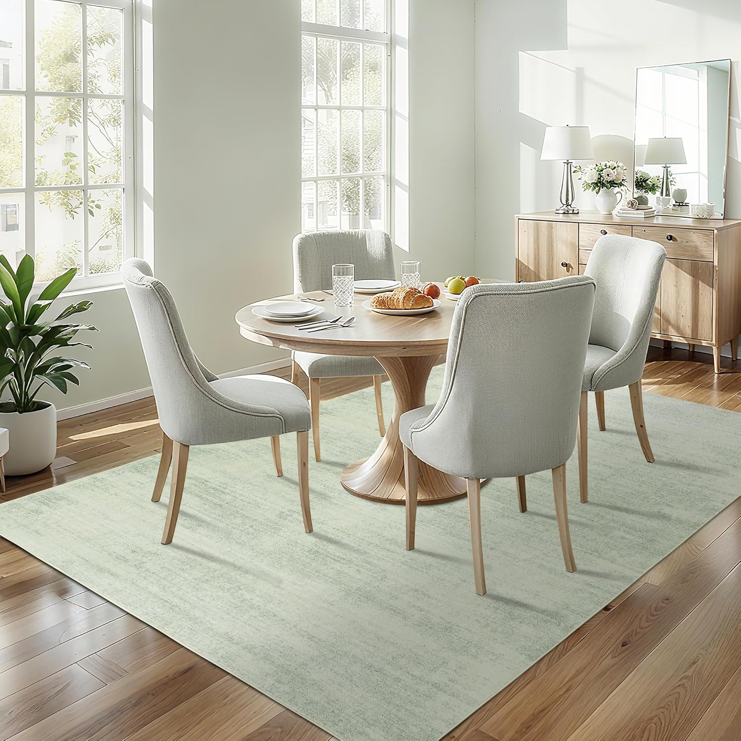 Sage Green Area Rug 5x7,Boho Abstract Washable Neutral Cottagecore Rugs for Living Room,Light Green and Cream Beige - Image 5