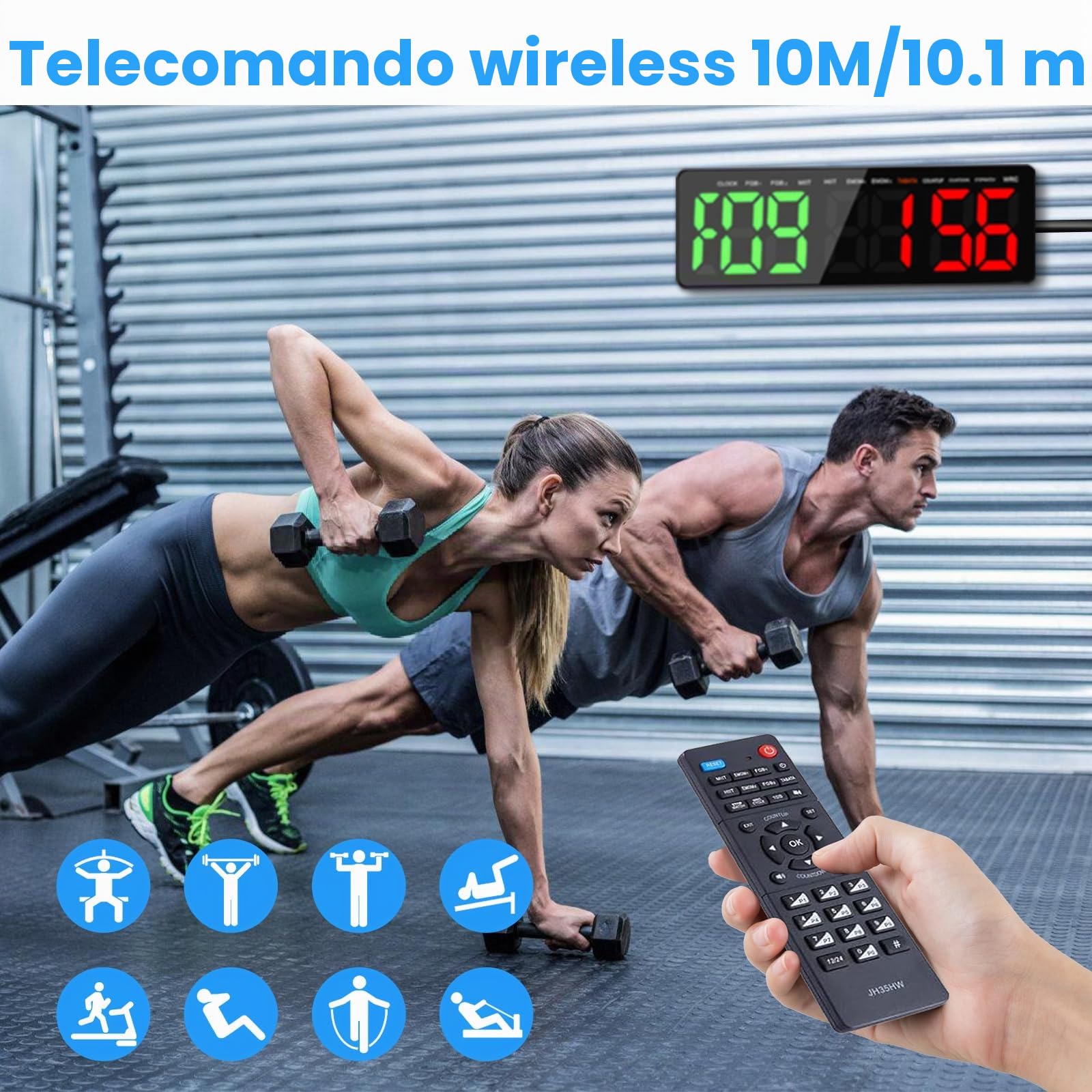 Timer da Palestra, 16.5" Grande Orologio da Parete Digitale, Gym Timer Intervallo Fitness LED con CountDown/Up Cronometro, Luminosità & Volume Regolabile, Telecomando per Casa Garage Esterno