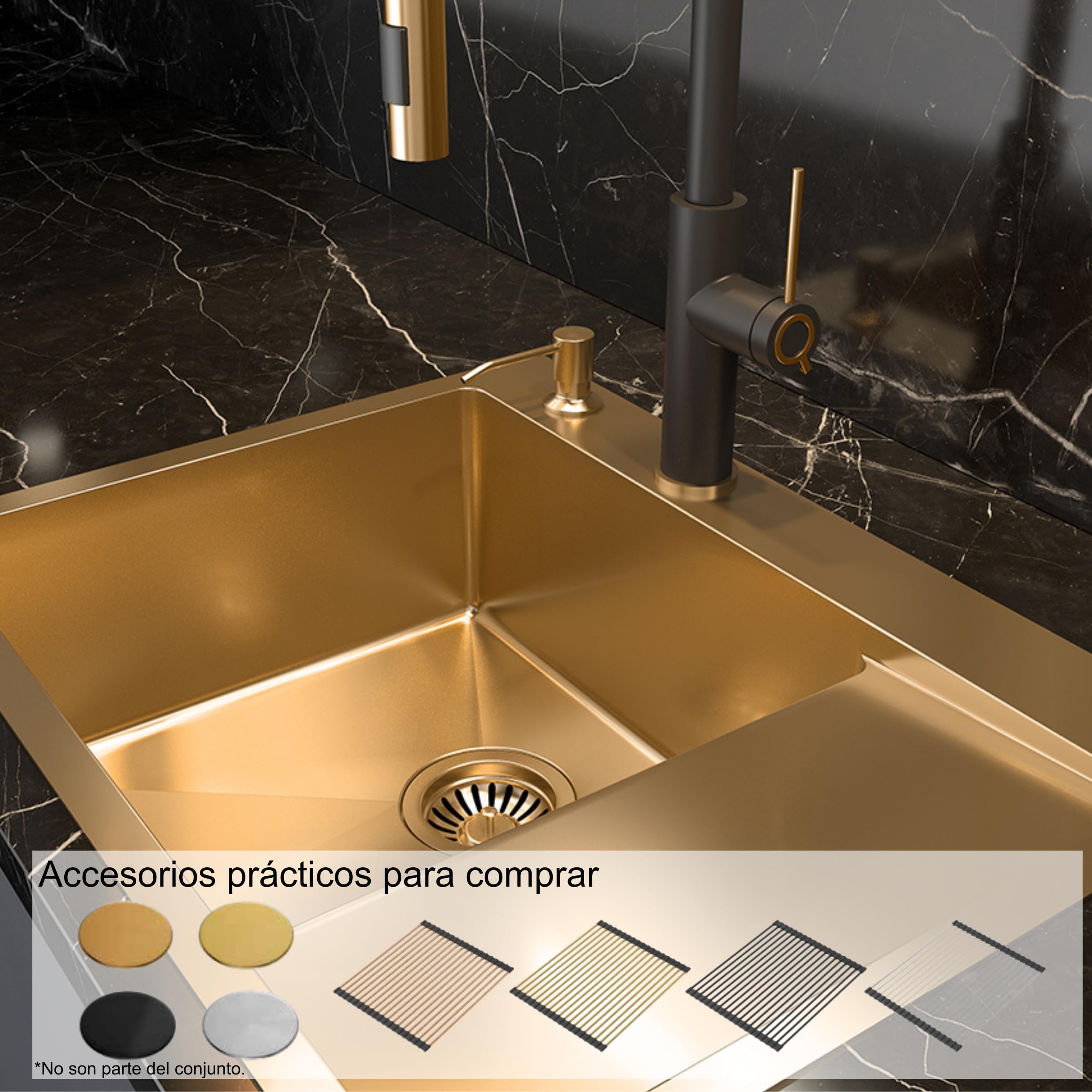 QUADRON fregadero de acero inoxidable | tamaño 62 x 48 x 20 cm color: plata | fregadero de un seno RUSSEL 116 fregadero de cocina de un seno con cámara de acero | con sifón y tapón de rosca