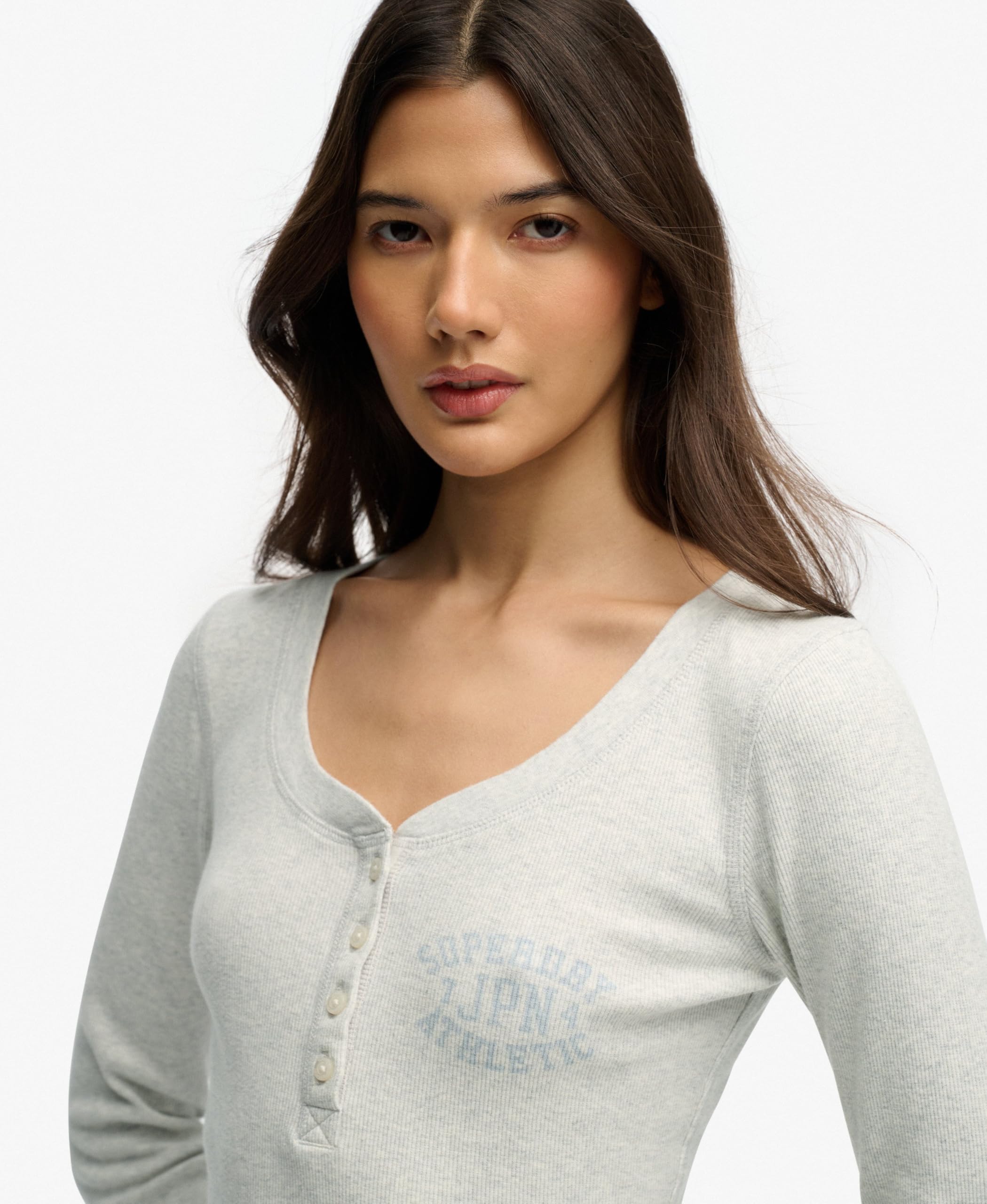 Superdry Damen Athletic Langarmshirt mit Knopfleiste
