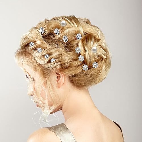 Miniatura 5 de 40 horquillas de perlas para el cabello de boda, novia, diamantes de imitación, en forma de U, pasadores de cristal de metal plateado perla Bobby