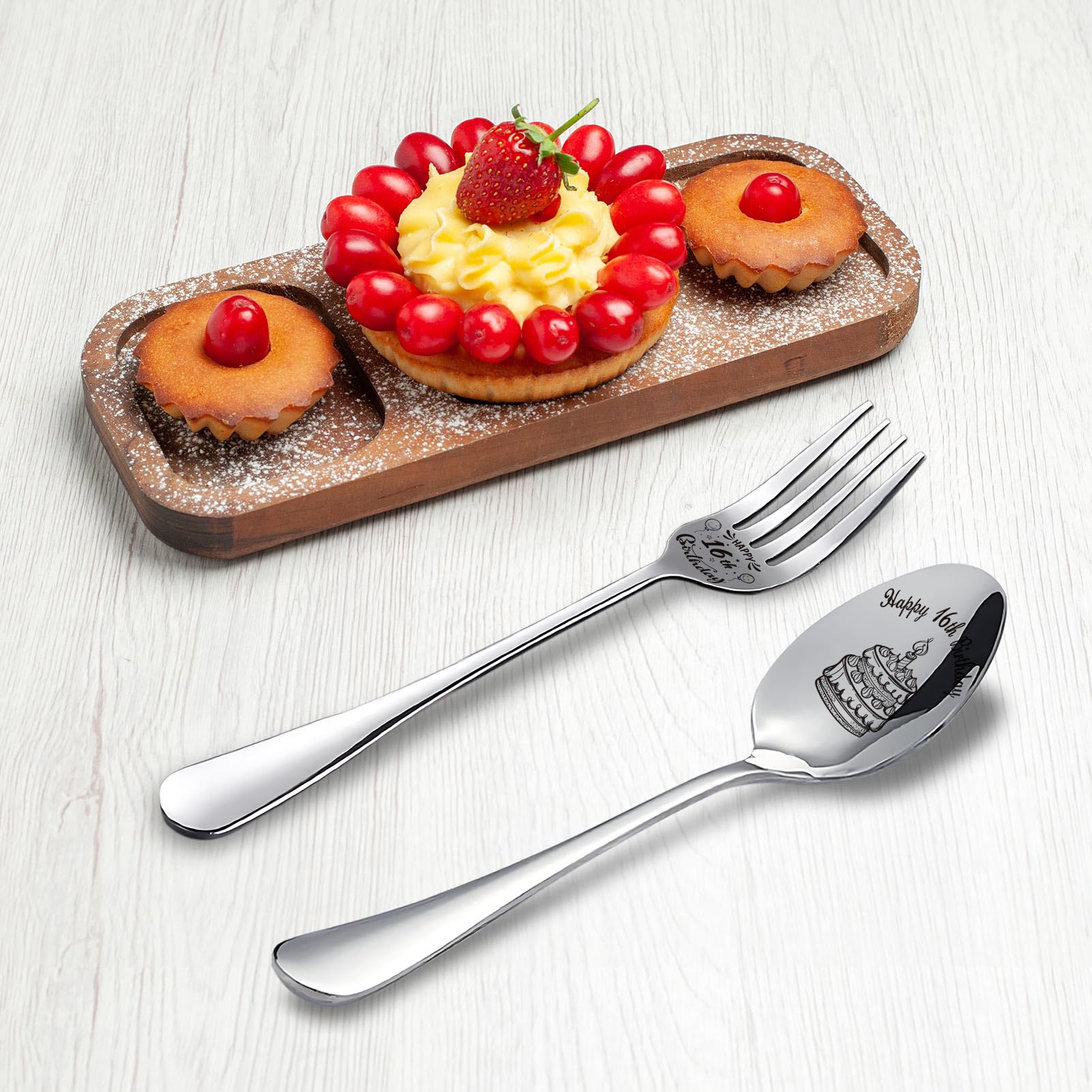 Juego de utensilios personalizados de acero inoxidable grabado con láser para fiesta de cumpleaños, servidor de pasteles, cuchara y tenedor para hijo, hija, sobrino, sobrina