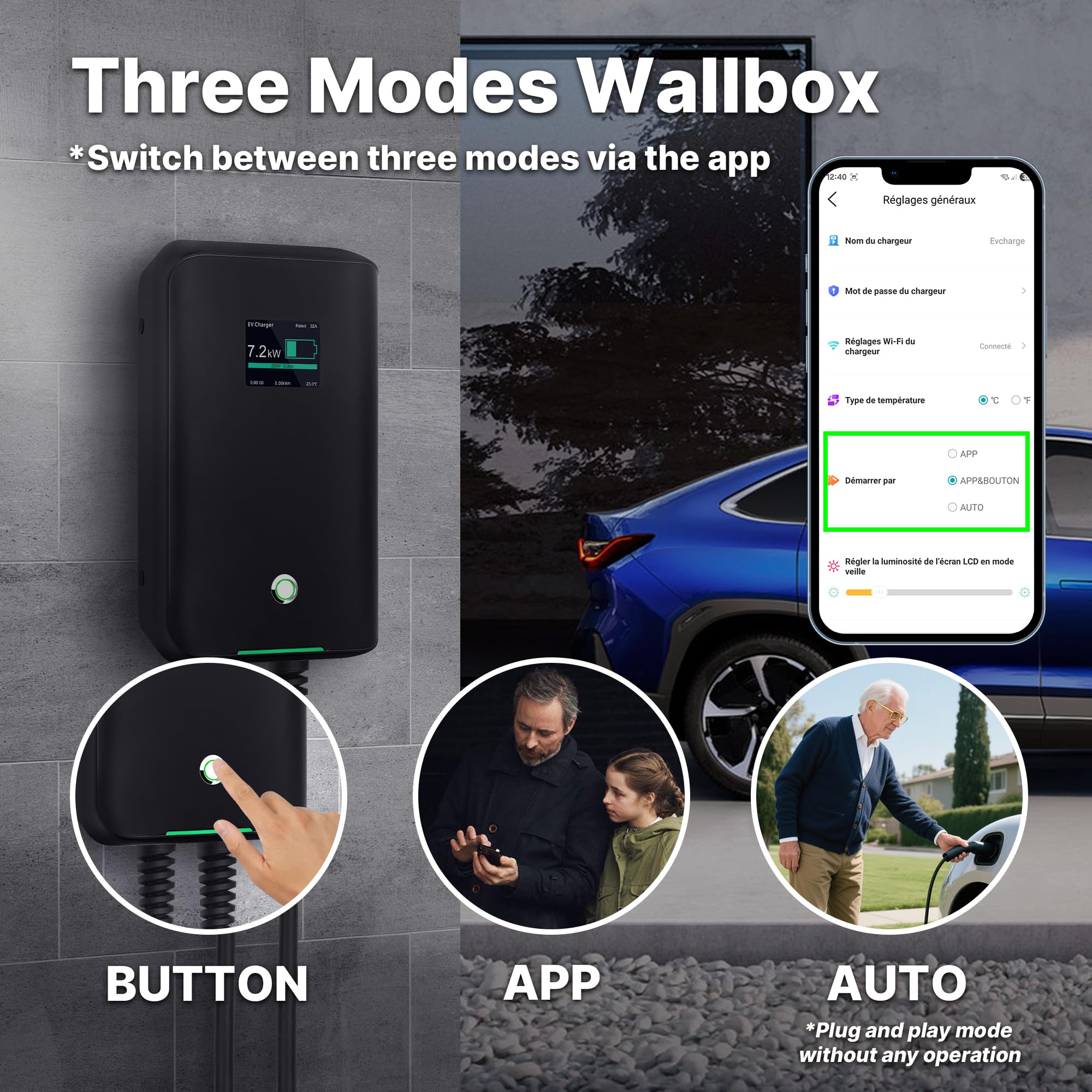 32A Wallbox EV 7kW estación de Carga monofásica para Coches eléctricos con Conector Tipo 2 para vehículos eléctricos Cumple con 6m(7kW App)