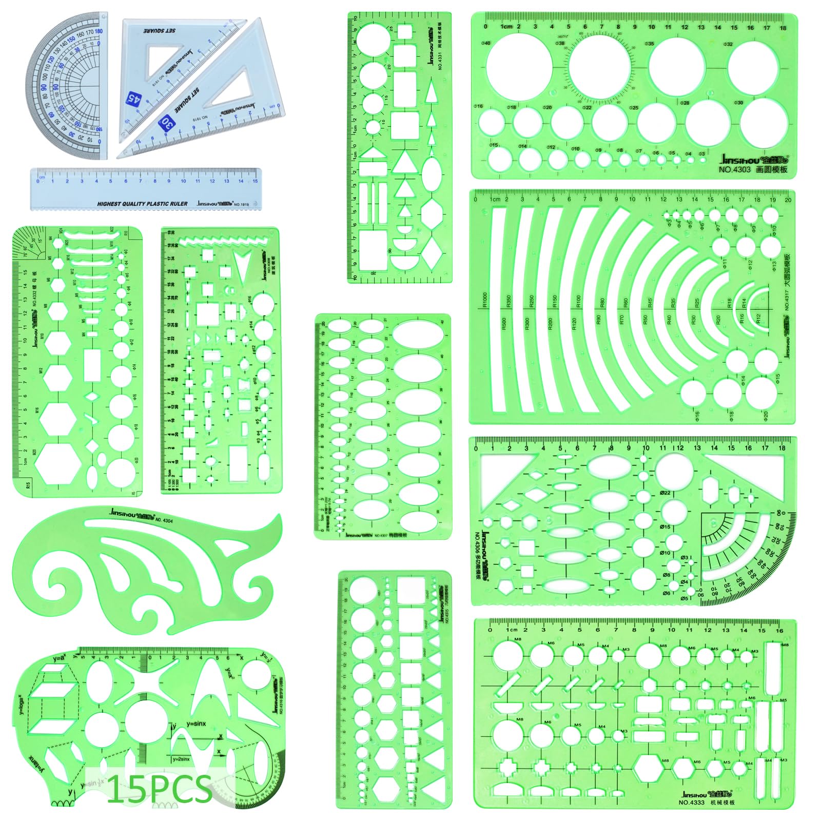 Photo 1 of 15PCS Geometric Drawings Templates, Measuring Geometry Rulers, Drafting Stencils Measuring Tools