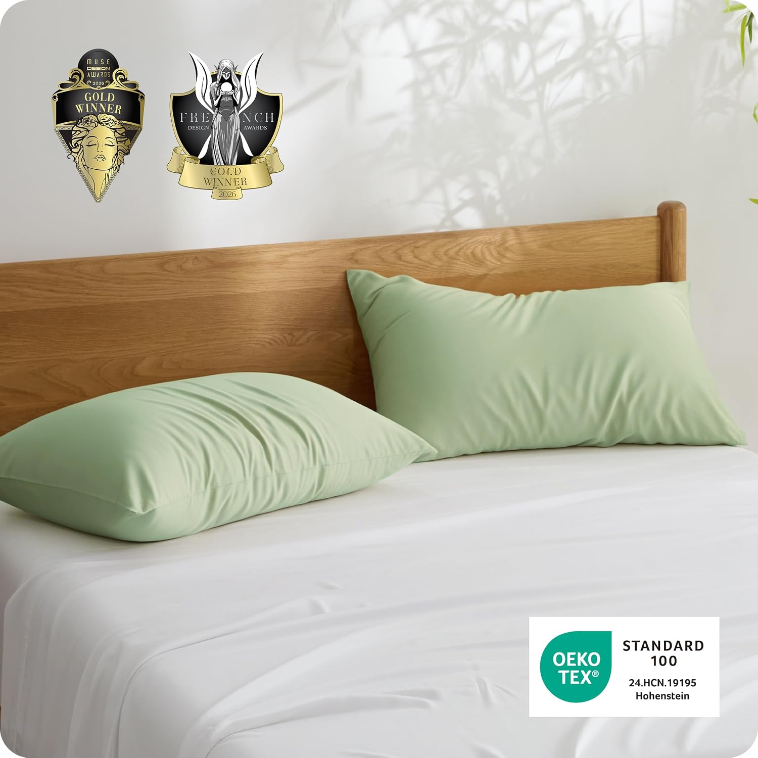 Bedsure Zipper Pillow Cases King, Cooling King Pillow Cases Set of 2, Rayon Derived from Bamboo Cooling Pillowcase for Hot Sleepers, Soft & PureWoven Pillow Covers, Gifts, Sage Green, 20x36 Inches