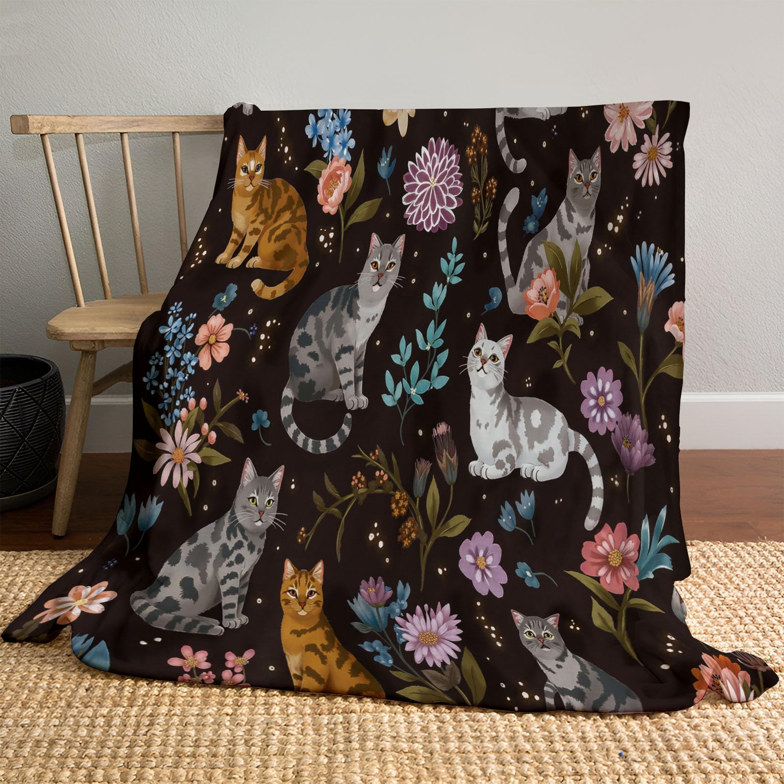 Plaid de voyage moelleux et chaud motif chat pour soirées cocooning canapé