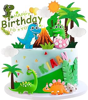 Dinosaur Cake Topper Decorations with Trees Dinosaur Figurines for Boy Girl Birthday Baby Shower Dinosaur Theme Party Favors Supplies (Cartoon)