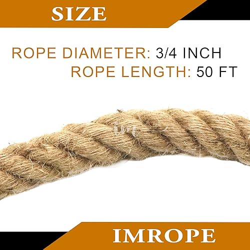 Miniatura 3 de IMROPE - Cuerda de yute trenzada de 34 pulgadas x 50 pies cuerda de cáñamo natural 4 hebras para manualidades jardín decoración del hogar escalada