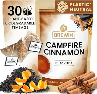 BREWIX, Campfire Cinnamon Black Tea (30 Pyramid Tea Bags) | Black Tea with Orange & Cinnamon | Sweet and Spicy Tea | Energy Tea