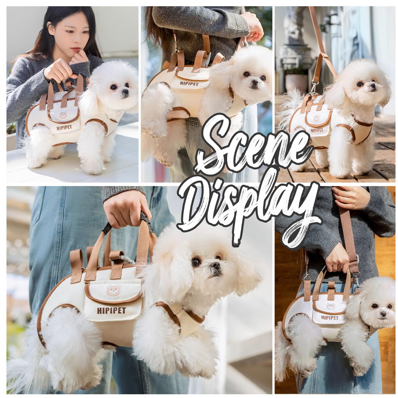 PETCUTE Sac à Bandoulière Mains Libres pour Chien,Sac de Transport pour Chiens avec Poche,Respirant Harnais de Levage pour Chien avec Bandoulière,Réglable Sac à Dos de Transport pour Chat et Chiots