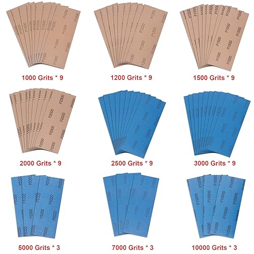 Miniatura 2 de AUSTOR 63 piezas de papel de lija húmedo y seco surtido de 1000, 1200, 1500, 2000, 2500, 3000, 5000, 7000, 10000, hojas de lijado surtido de papel