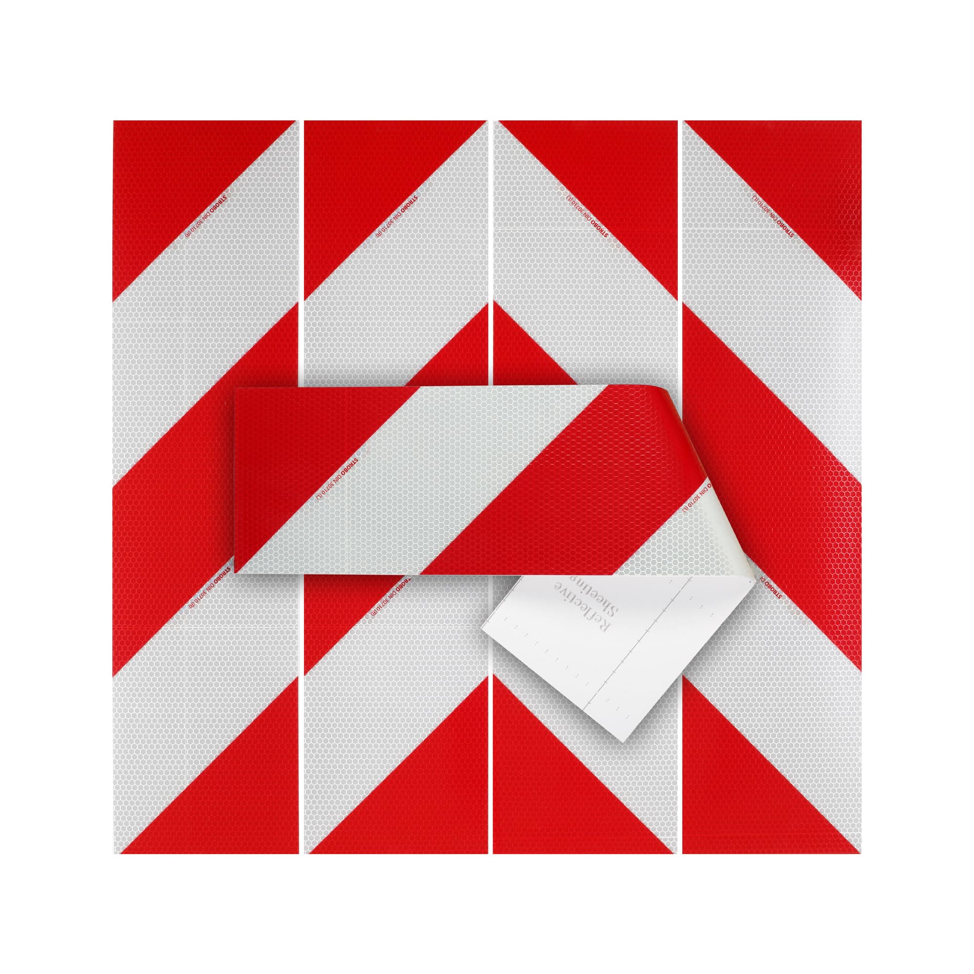 STROBO DIN 30710 Kfz Warnmakierung als Folie 141mm x 564mm selbstklebend reflektierend 2x Rechtsweisend 2x Linksweisend