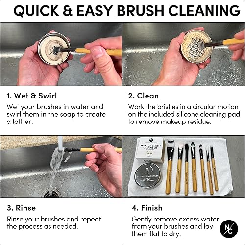 Miniatura 2 de Jabón limpiador de brochas de maquillaje sólido con almohadilla de limpieza de silicona, limpia cepillos naturales y sintéticos, vegano, sin