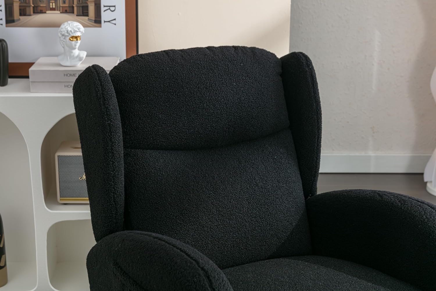 Teddy Fabric Rocking Chair with Packeted Wood Legs, Black – Stylish Comfortable Seating for Dining Room, Living Room, Nursery (1 Seat) (Modern, Black)