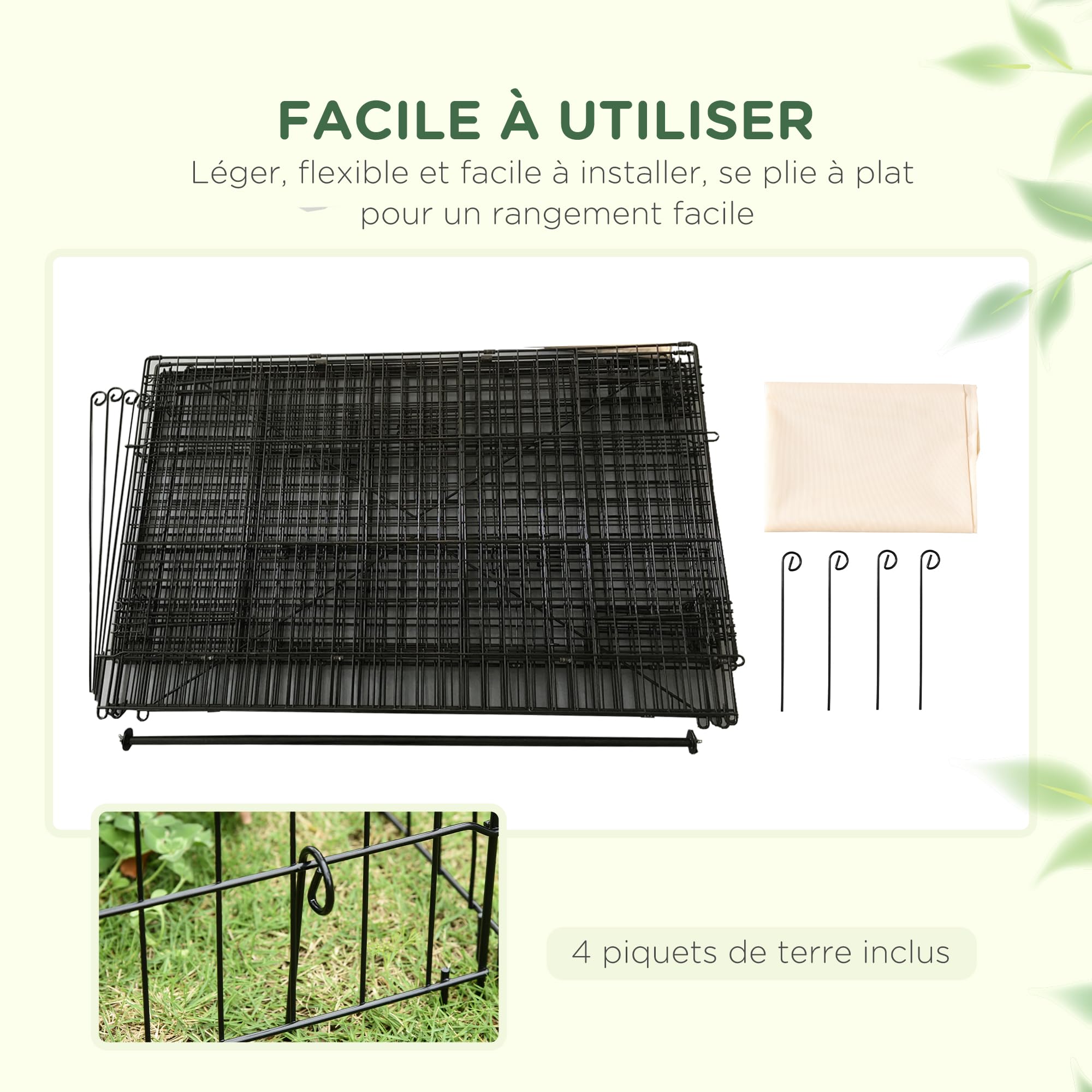 PawHut Recinto per piccoli animali Gabbia per animali domestici Struttura in metallo zincato 4 picchetti per il terreno inclusi 220 x 103 x 103 cm nero e beige