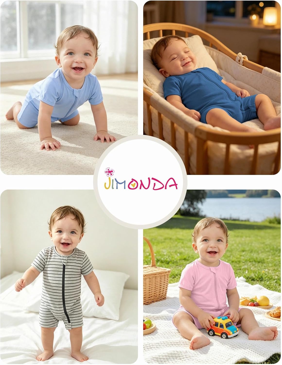 Jimonda Baby Boy Girl 2 Pack Pajamas Cotton Short Sleeve Footless Romper 2 Way Zipper One Piece Outfit Clothes