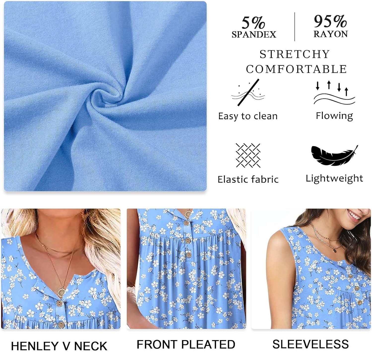 Aodemo Womens 2025 Summer Tank Tops Sleeveless Shirts Henley Tunic Ladies Flowy Casual Blouse for Leggings - Image 4