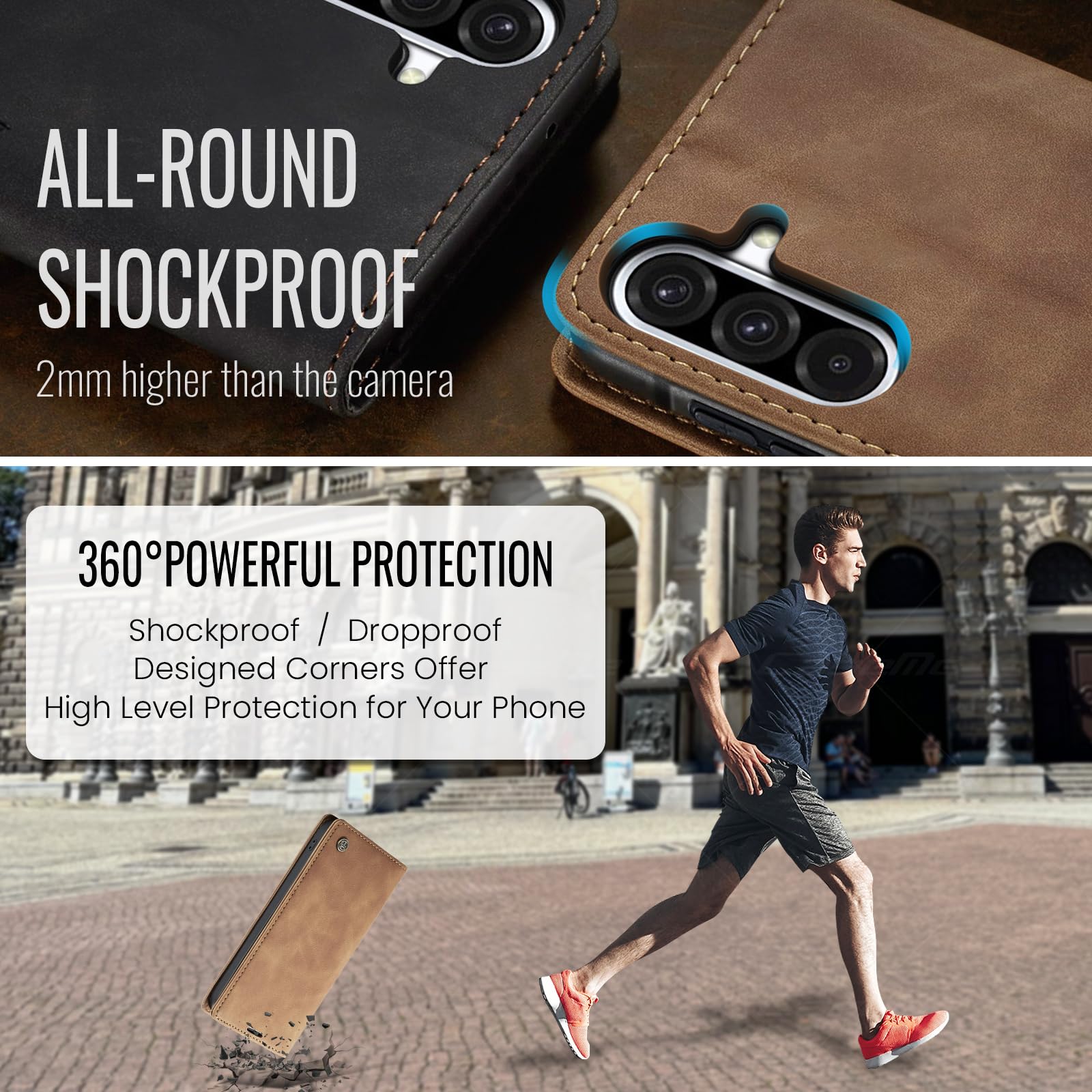 Samokor Cover per Samsung Galaxy A15 5G/4G Pelle Flip Custodia Cavalletto Portafoglio Magnetica Carta Fessura Antiurto per Samsung Galaxy A15,Marrone