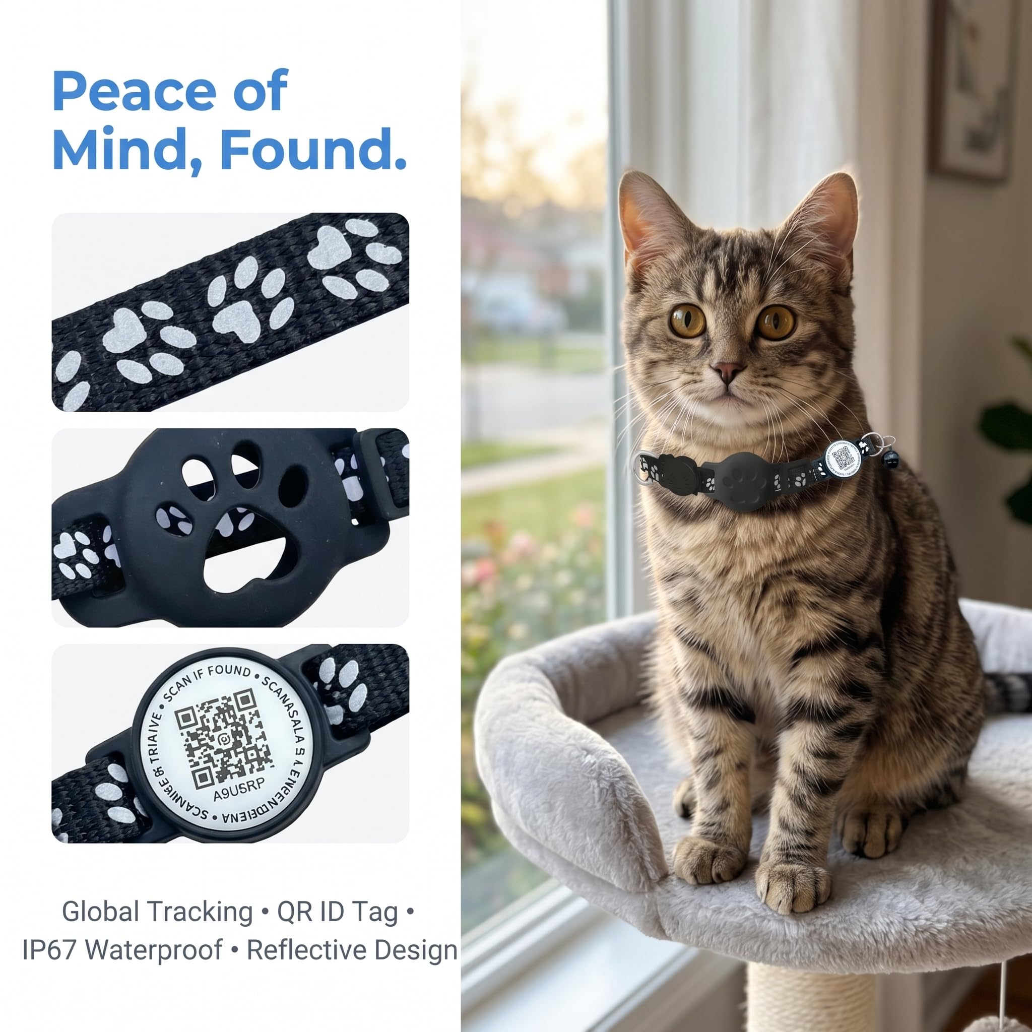 Localizzatore per gatti con codice QR, collare GPS per gatti, localizzatore elettronico impermeabile compatibile con Apple Find My No Monthly Fee, ideale per gatti piccoli e grandi, soluzione di