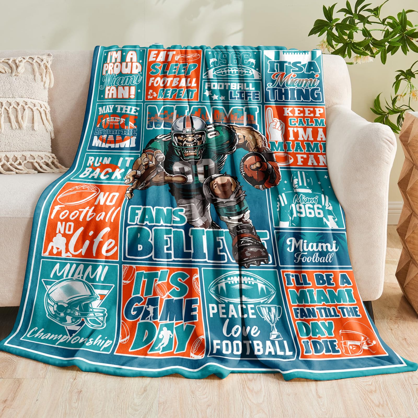 Gifts for Men, Football Throw Blanket, Sport Style Gifts for Fans, Football Merchandise Merch Gear, Super Cozy Soft Living Room Flannel Blanket 60"x50"