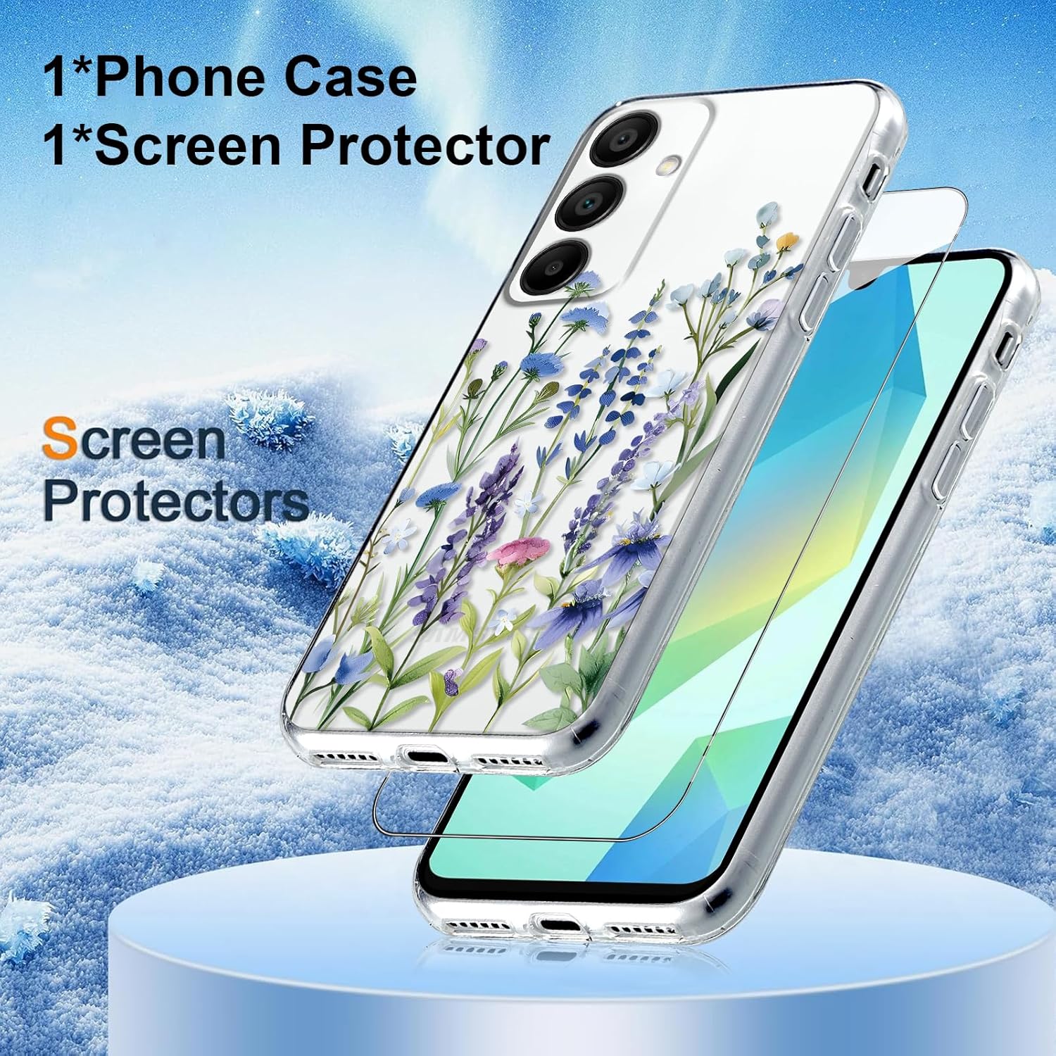Flower Phone Case Floral for Samsung Galaxy A16 5G 6,7'' with Screen Protector, Clear Transparent Phone Cover Slim Soft Shockproof Anti-Scratch Drop Protection Funda for Girls Women, 03 - Image 4