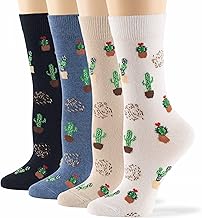 Cactus Crew Socks - 4 Pack - Women's Cotton Novelty by 7BIGSTARS KINGDOM
