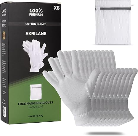 Xs extra small 5 pairs 100% premium cotton gloves for d…