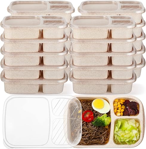 Lonchera Bento de 20 piezas para niños, contenedores de 3 compartimentos, recipientes de preparación de comidas para niños, contenedores