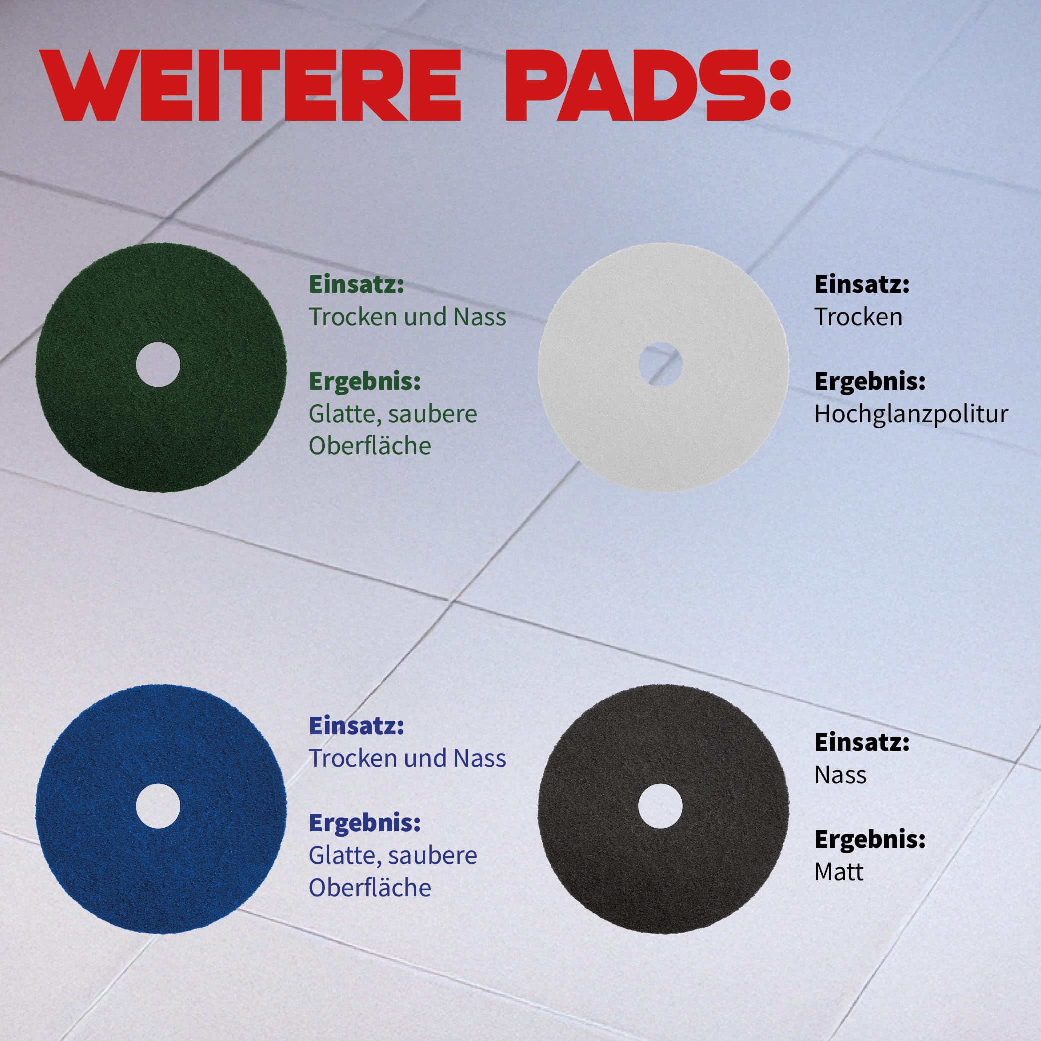 Superpads Maschinenpads aus Polyester 23-25mm - Reinigungspads für Trocken- & Nassanwendung - Hohe Reinigungsleistung für verschiedene Bodenarten (20 Zoll, Rot, 5er Set)