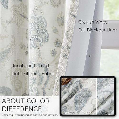 Miniatura 6 de Kayne Studio Paneles de cortinas opacas de lino con estampado botánico de hojas florales, cortinas de granja insonorizadas con bloqueo de luz,