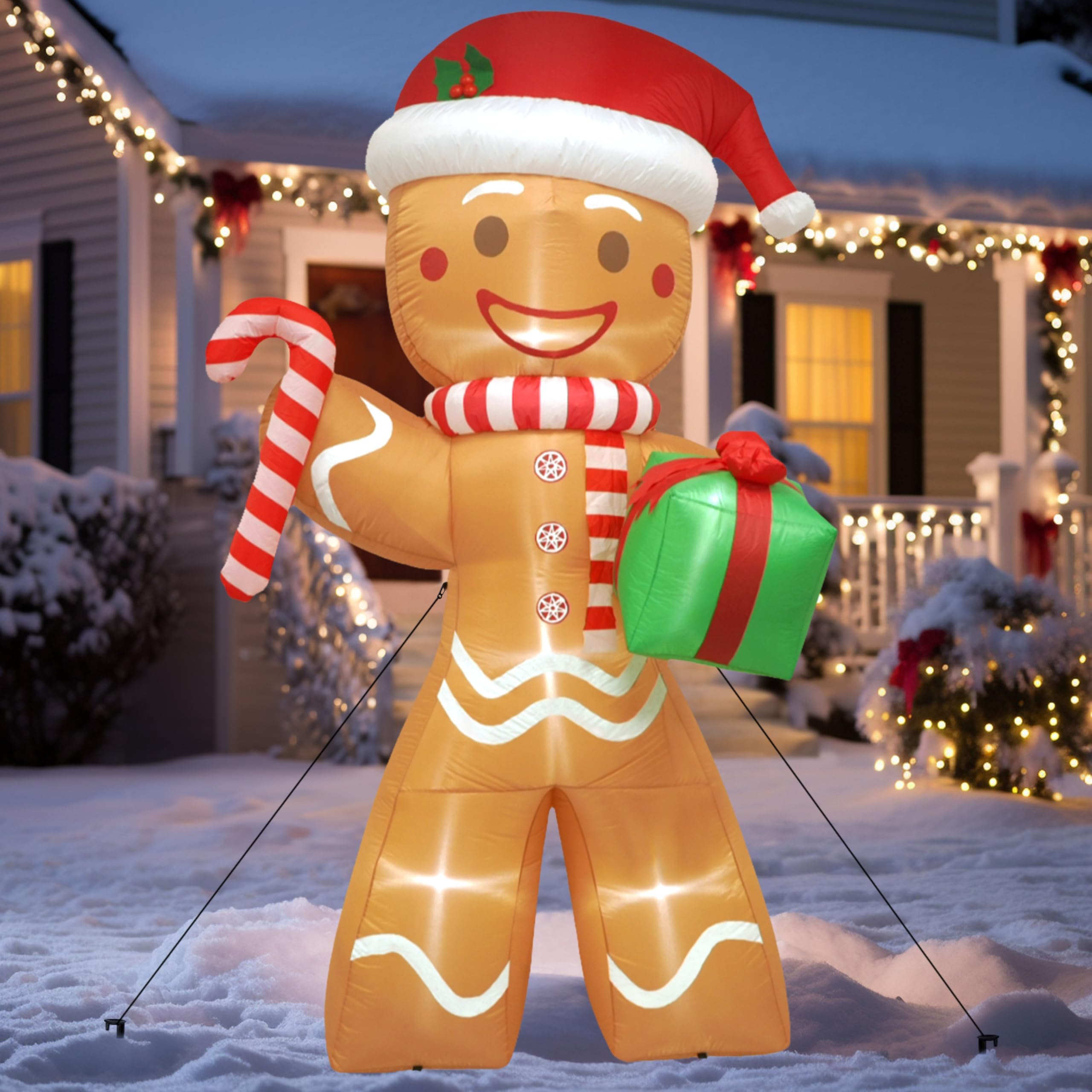 8.5FT Christmas Inflatables Gingerbread Man Outdoor Decorations, Blow up Christmas Yard Decorations with Build-in LED Lights, Weatherproof Holiday for Garden Patio Lawn Party Xmas Gifts