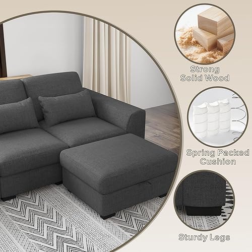 Miniatura 3 de Sofá modular seccional, sofá modular convertible de 130 pulgadas con 4 almohadas, sofá modular de gran tamaño de 4 asientos con otomanas de