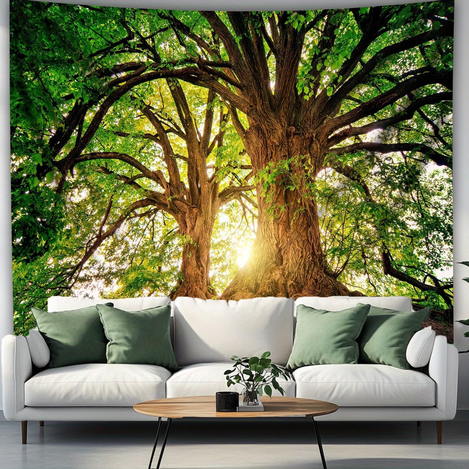 Arazzo fotografico con paesaggio al tramonto con albero antico, tessuto di sfondo, arazzo da parete in poliestere, per camera da letto, soggiorno, decorazione per feste, con pacchetto di installazione