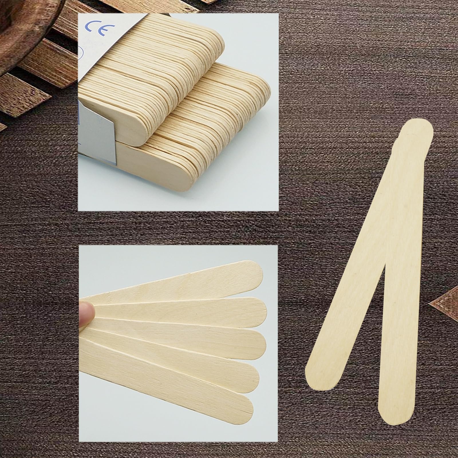 EULAPGOE 300pcs Disposable Wooden Tongue Depressor Tongue Stick Mask Mixing Mask Applying Wooden Stick Hair Removal Waxing Spatula Wax Stick - Image 4