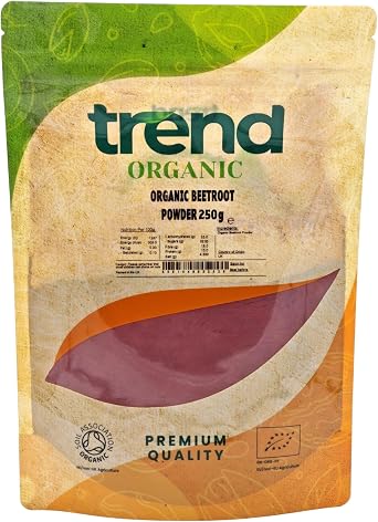 Trend Organic Beetroot Powder 250g   100% Pure Ground Beetroot   Certified Organic, Non-GMO, No Additives   Natural Food Colouring & Cooking Ingredient   Resealable Pouch