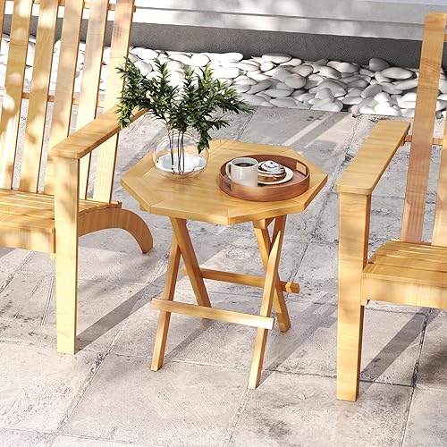 Miniatura 2 de RELAX4LIFE Mesa auxiliar plegable para exteriores, mesa auxiliar de madera de teca, mesa auxiliar redonda para interiores con mesa de listones,