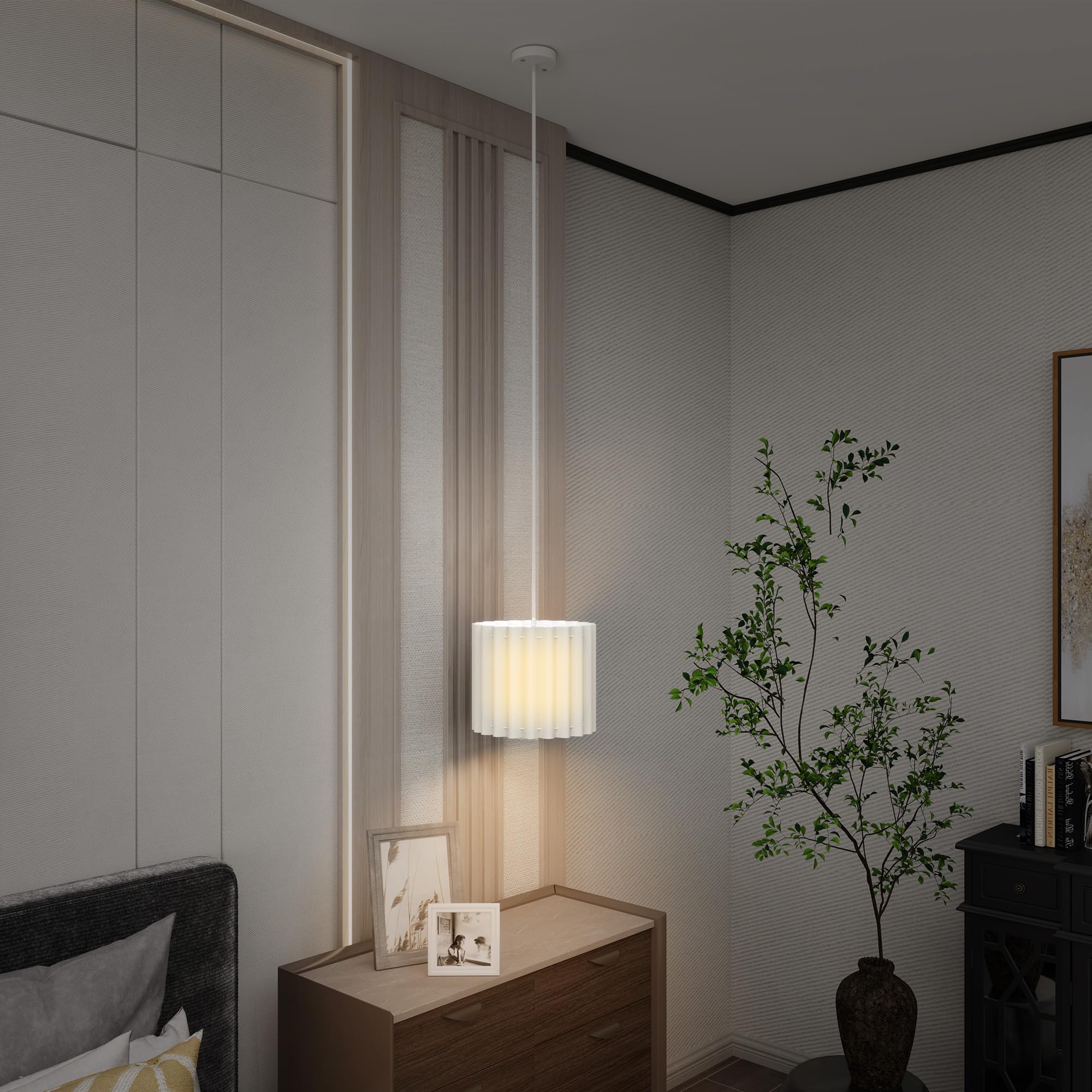 HOMCOM Linen Pendant Light, Modern Wave Ceiling Light Shade, E27 Lampshade for Living Room, Bedroom, Kitchen, Hallway, White