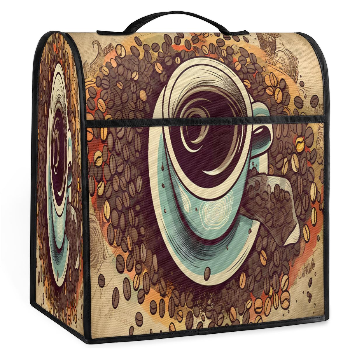 Coffee Maker Cover Coffee Pattern Printing Kitchen Appliance Covers Small Appliance Covers Blender Cover Juicer Cover Dust Covers for Kitchen Appliances with Top Handle and Pockets,Washable,C94