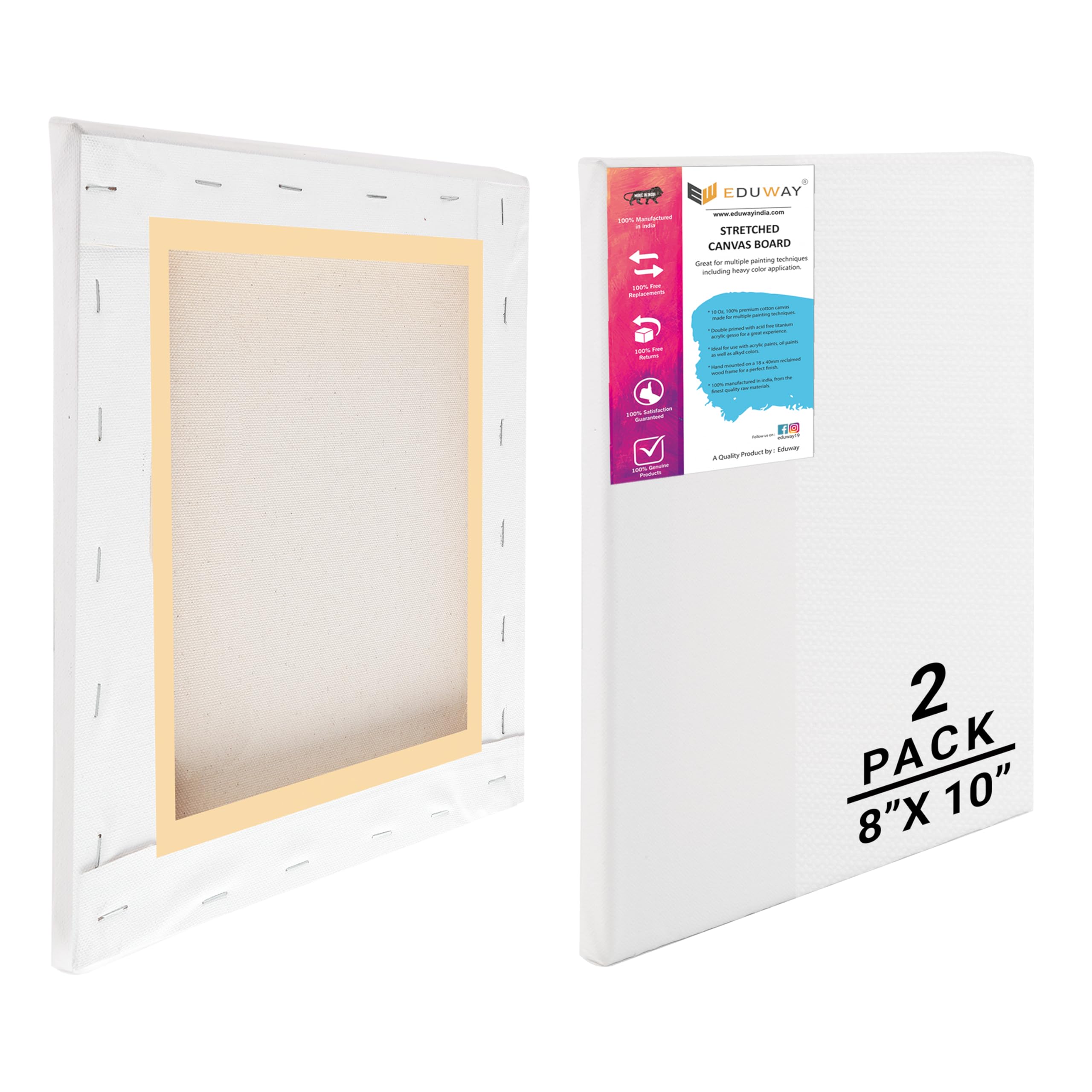 Eduway Średnioziarnisty 20 x 25 cm - bawełniane wstępnie rozciągnięte płótno z drewnianą ramą do malowania, białe - (zestaw - 2 szt.) - (20 x 25 cm).