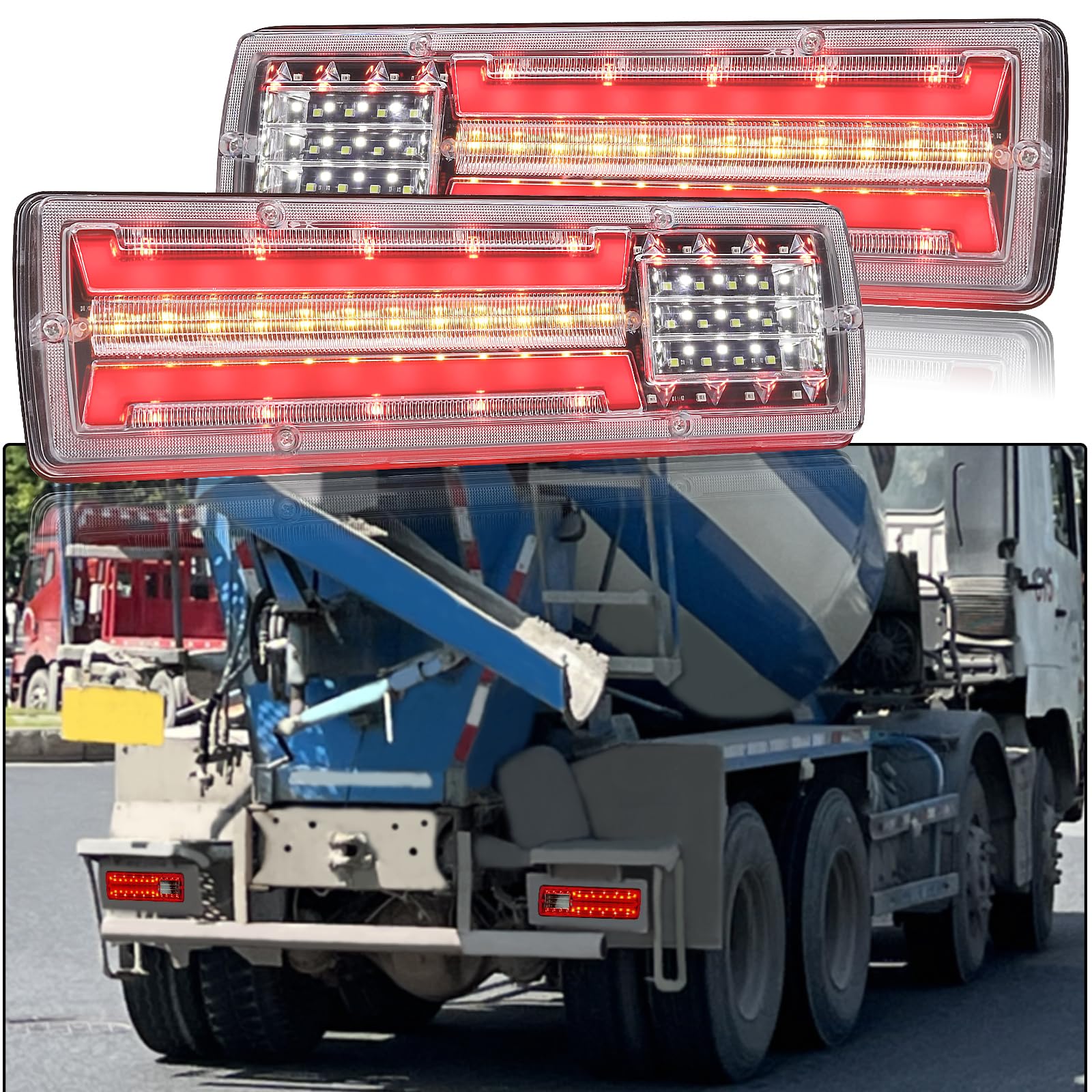 Biqing 2PCS Fanali Rimorchio 24V,Luci Posteriori a LED per Rimorchio,62-LED Fanali Posteriori per Camion,Indicatore di Direzione Dinamico Lampada per Camion Camper Caravan